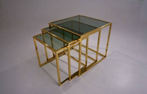 Nest of brass tables by Guy Lefvre for Maison Jansen, 1970s